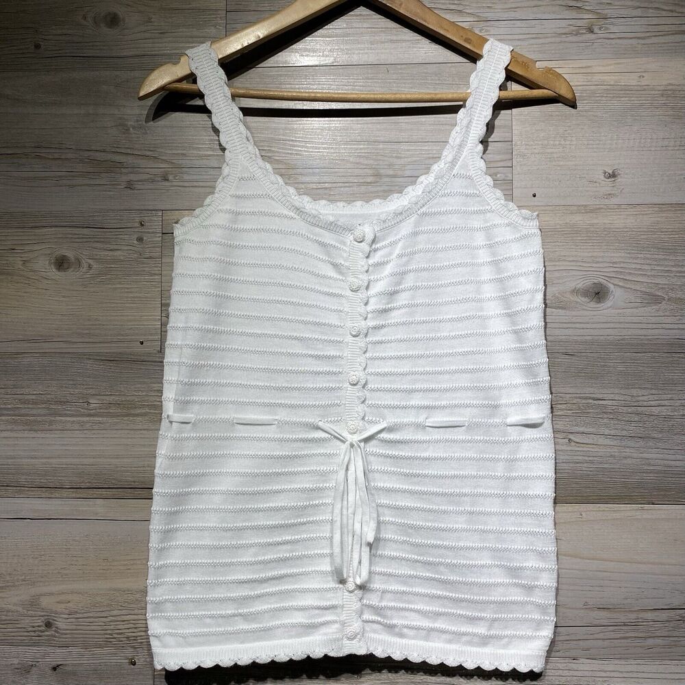 Old Navy Crochet Button Up Sweater Cami Top Sz. Medium Tie Waist Cottagecore Y2K